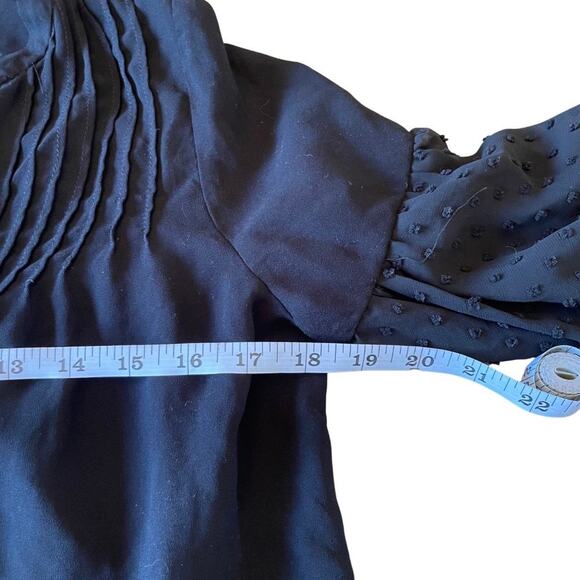 ZARA Ruffle Swiss Dot Sheer Balloon Sleeve Blouse Black Size Small 0632C - Picture 8 of 9